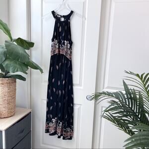 Feather Boho Maxi Dress High Neck S/M